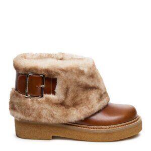 NEW KELSI DAGGER Leather Calvin Cuffed Faux Fur Boots cognac for women 925 6s3